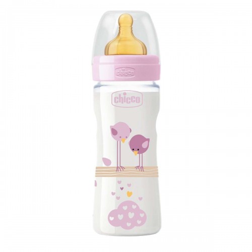 chicco Biberon Well-Being Colored, 250ml, flusso medio, girl, 2M+